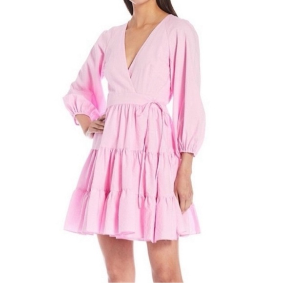 Gianni Bini Dresses & Skirts - Gianni Bini Shelley dress pink v neck wrap long sleeve tiered tie
